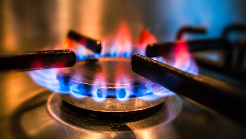 A close-up of flames on a gas stove. (Getty Images) 