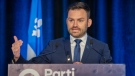Parti Quebecois Leader Paul St-Pierre Plamondon speaks during the party’s national council meeting in Boucherville, Que., Saturday, May 28, 2022. THE CANADIAN PRESS/Graham Hughes