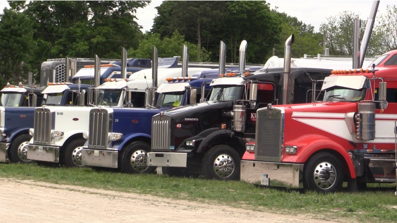 The Woodstock Truck Show is back after a two-year hiatus due to the pandemic. They have close to 70 transport trucks, and a country music concert in Woodstock, Ont. on Saturday, May 28, 2022. (Brent Lale/CTV News London)