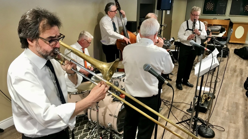 Musicians perform at the Kitchener-Waterloo Dixieland Jazz Club on May 28, 2022. (Dan Lauckner/CTV Kitchener)