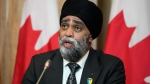 Minister of International Development Harjit Sajjan participates in a media availability in Ottawa to discuss Canadian sanctions on Russia, as Russia continues to invade Ukraine, on March 1, 2022. (THE CANADIAN PRESS/Justin Tang)