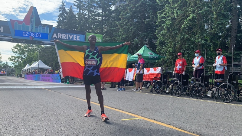 Andualem Shiferaw, 30, of Ethiopia set a new course record at the Ottawa Marathon with a finishing time of 2:06:04. May 29, 2022. (Jackie Perez/CTV News Ottawa)