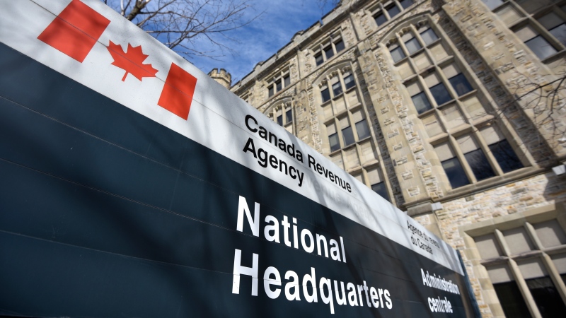 The Canada Revenue Agency sign outside the National Headquarters at the Connaught Building in Ottawa is seen on Monday, March 1, 2021. THE CANADIAN PRESS/Justin Tang