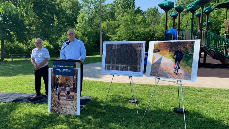 Windsor mayor Drew Dilkens at the South Cameron Woodlot in Windsor, Ont., on Tuesday, May 31, 2022. (Chris Campbell/CTV News Windsor) 
