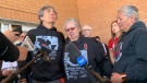 Family and supporters of Megan Gallagher gather outside court in Saskatoon on June 2, 2022. (Nicole Di Donato/CTV News)
