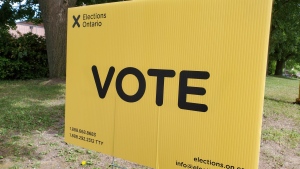 A vote sign in Kitchener, Ont. (June 2, 2022)