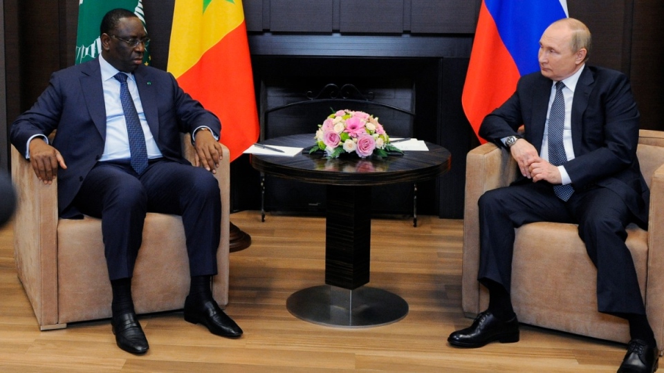 Vladimir Putin, right, and Macky Sall in Sochi