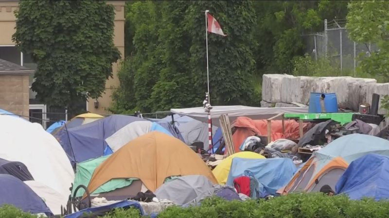 The Region of Waterloo has said there are over 60 tents and as many people at the encampment on Victoria Street in Kitchener. (CTV Kitchener)