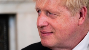 Britain's Prime Minister Boris Johnson meets Estonia's Prime Minister Kaja Kallas at 10 Downing Street, London, June 6, 2022. (AP Photo/Alberto Pezzali, Pool)