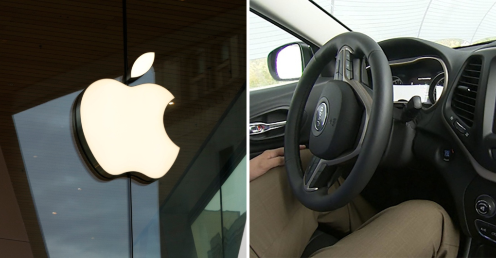 Apple logo, car dashboard