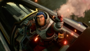 This image released by Disney/Pixar shows character Buzz Lightyear, voiced by Chris Evans, in a scene from the animated film "Lightyear," releasing June 17. (Disney/Pixar via AP)