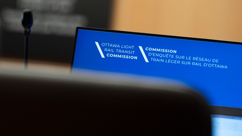 A display is seen before the start of the first day of proceedings at the Ottawa Light Rail Transit Commission inquiry into the troubled LRT system, in Ottawa, on Monday, June 13, 2022. (Justin Tang/THE CANADIAN PRESS)