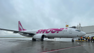 The first swoop flight landed at the Regina International Airport on June 16, 2022. (Katy Syrota/CTV News) 