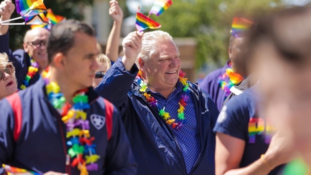 Premier Doug Ford can be seen walking in York region's pride parade. (fordnation/Twitter)