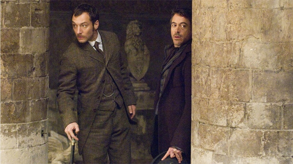 Robert Downey Jr., right, and Jude Law in Warner Bros. Pictures' 'Sherlock Holmes'