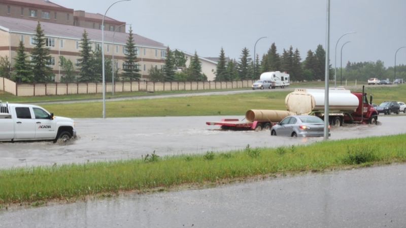 A photo shared by Saskatoon police shows flooding along Circle Drive on June 20, 2022. (Saskatoon Police Service)