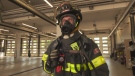 A Windsor firefighter in his protective gear during a heat wave in Windsor, Ont. on Tuesday, June 21, 2022. (Sijia Liu/CTV News Windsor)