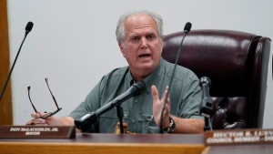 Uvalde Mayor Don McLaughlin, Jr., speaks during a special emergency city council meeting, Tuesday, June 7, 2022, in Uvalde, Texas. (AP Photo/Eric Gay)