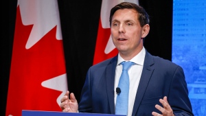 Candidate Patrick Brown makes a point at the Conservative Party of Canada English leadership debate in Edmonton, Alta., Wednesday, May 11, 2022.THE CANADIAN PRESS/Jeff McIntosh
