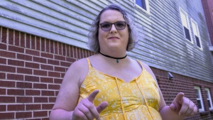 Charlotte Landry, a transgender woman, stands near her residence in Dartmouth, N.S., June 22, 2022. THE CANADIAN PRESS/Andrew Vaughan