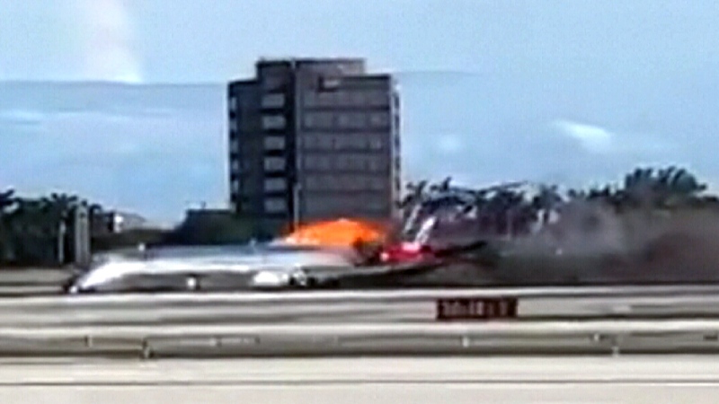 Plane bursts into flames upon landing in Miami