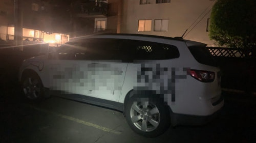 Racist graffiti was spray painted on vehicles and buildings. (New Westminster Police Department handout)
