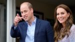 Prince William and Kate, the Duke and Duchess of Cambridge smile during a visit to housing charity Jimmy's in Cambridge, England, Thursday, June 23, 2022. (AP Photo/Frank Augstein, Pool)