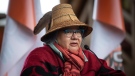 Assembly of First Nations National Chief RoseAnne Archibald wears a hat given to her by the Chehalis First Nation as she speaks during a news conference ahead of a Tk'emlups te Secwepemc ceremony to honour residential school survivors and mark the first National Day for Truth and Reconciliation, in Kamloops, BC., on Thursday, September 30, 2021. THE CANADIAN PRESS/Darryl Dyck