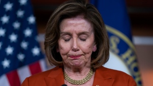 U.S. Speaker of the House Nancy Pelosi, D-Calif., reacts to the Supreme Court decision overturning Roe v. Wade, at the Capitol in Washington, Friday, June 24, 2022. (AP Photo/J. Scott Applewhite)