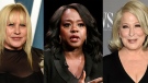 This combination of photos shows actor Patricia Arquette at the Vanity Fair Oscar Party in Beverly Hills, Calif., on March 27, 2022, left, actor Viola Davis promoting her book "Finding Me" in New York on April 27, 2022, center, and actor-singer Bette Midler at the WSJ. Magazine 2019 Innovator Awards in New York on Nov. 6, 2019. (Photos by Evan Agostini/Invision/AP)