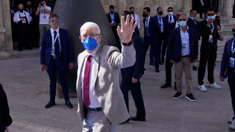 Canada' Foreign Minister Marc Garneau arrives in Matera, Italy, for a G20 foreign affairs ministers' meeting Tuesday, June 29, 2021.(AP Photo/Antonio Calanni)