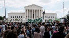 Demonstrators gather outside the United States Supreme Court as the court rules in the Dobbs v Women's Health Organization abortion case, overturning the landmark Roe v Wade abortion decision in Washington, U.S., June 24. (Michael Mccoy/Reuters)