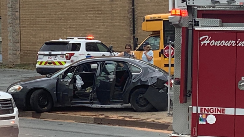 The vehicle then crashed into a separate car, causing a pedestrian to be hit along the sidewalk in the 300 block of Herring Cove Road, says police. (Source: Facebook/Tone Leblanc)
