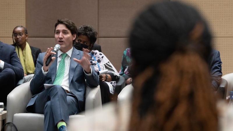 Prime Minister Justin Trudeau participates in an intergenerational forum at the Commonwealth Heads of Government Meeting in Kigali, Rwanda on Friday, June 24, 2022. THE CANADIAN PRESS/Paul Chiasson