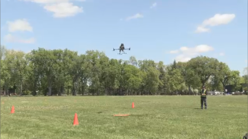 A drone being flown in Kildonan Park in Winnipeg. (Source: Glenn Pismenny/CTV News)