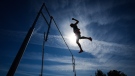 Spencer Allen, of Edmonton, Alta., competes in the men's pole vault competition at the Canadian Track and Field Championships in Langley, B.C., on Saturday, June 25, 2022. THE CANADIAN PRESS/Darryl Dyck