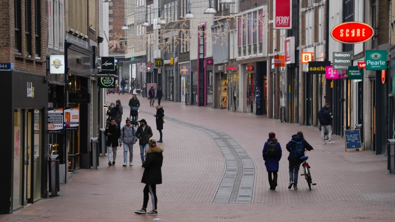 The centre of Nijmegen, Netherlands, Friday, Jan. 14, 2022. (AP Photo/Peter Dejong)