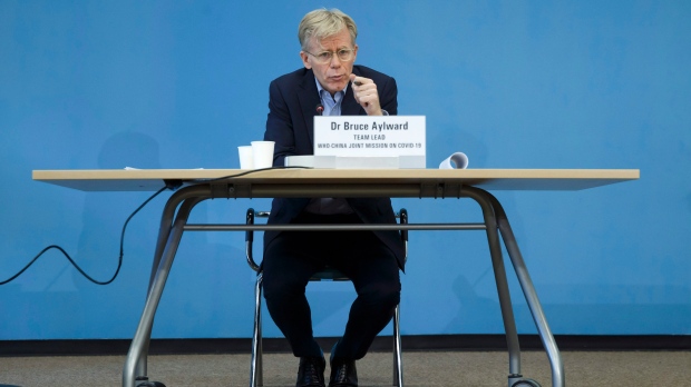 Bruce Aylward, Team Lead WHO-China joint mission on COVID-19, speaks to the media about COVID-19 during a press conference at the World Health Organization headquarters in Geneva, Switzerland on Feb. 25, 2020. (THE CANADIAN PRESS/Keystone via AP, Salvatore Di Nolfi)