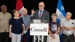 Federal Health Minister Jean-Yves Duclos announces more funding for long term care facilities during a press conference on Monday, June 27, 2022 in Montreal. THE CANADIAN PRESS/Ryan Remiorz