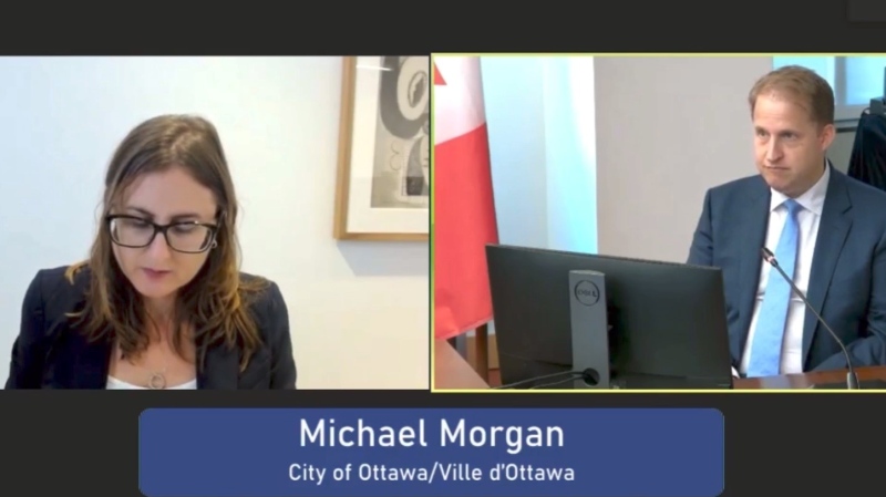 Michael Morgan, the city of Ottawa's director of rail construction, testifies at the inquiry into the city's light rain transit system. June 27, 2022. (Screenshot)