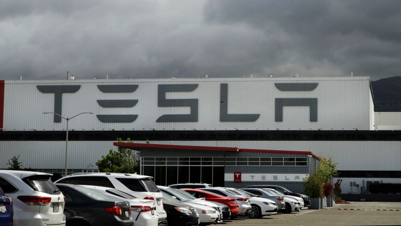 This May 12, 2020, file photo shows the Tesla plant, in Fremont, Calif. (AP Photo/Ben Margot, File)