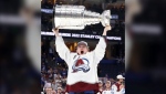 Cranbrook, B.C. native Bowen Byram hoists the Stanley Cup after the Avalanche's victory Sunday night 