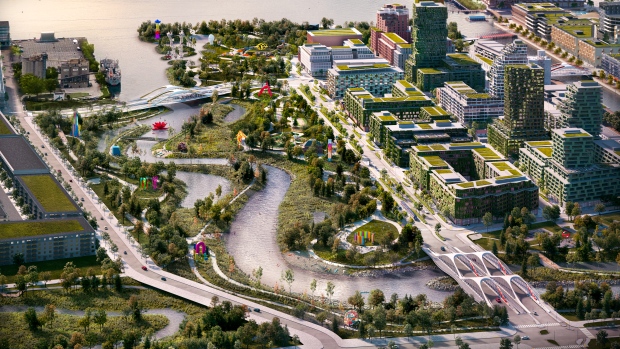 Artist impression of the proposed art trail on Villiers Island. (City of Toronto)