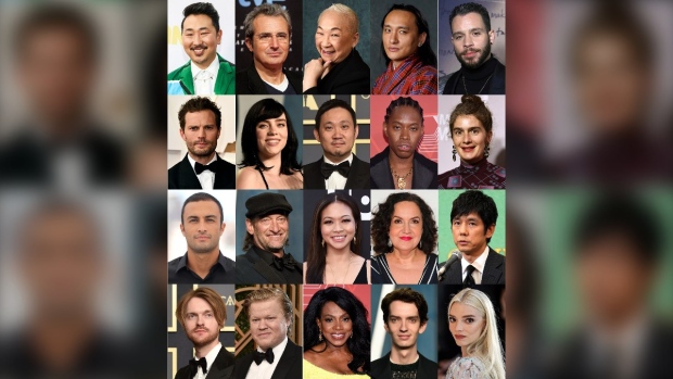 This combination of photos shows some of the new members named to the Academy of Motion Picture Arts and Sciences, top row from left, Andrew Ahn, Mariano Barroso, Lori Tan Chinn, Pawo Choyning Dorji, and Robin de Jesus, second row from left, Jamie Dornan, Billie Eilish, Ryusuke Hamaguchi , Jeremy O. Harris, and Gaby Hoffmann, third row from left, Amir Jadidi, Troy Kotsur, Adele Lim, Olga Merediz, and Hidetoshi Nishijima, bottom row from left, Finneas O'Connell, Jesse Plemons, Sheryl Lee Ralph, Kodi Smit-McPhee, and Anya Taylor-Joy. (AP Photo)
