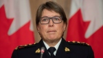 RCMP Commissioner Brenda Lucki listens to a question during a news conference in Ottawa, Wednesday October 21, 2020. THE CANADIAN PRESS/Adrian Wyld