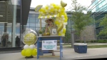 Evelyn Galway-Peters sets up her lemonade stand Tuesday to help raise more money for the Brockville General Hospital Foundation. (Nate Vandermeer/CTV News Ottawa)