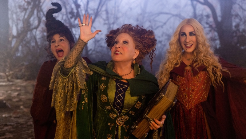 A first look at the Disney+ original movie 'Hocus Pocus 2' is here. Kathy Najimy as Mary Sanderson, Bette Midler as Winifred Sanderson, and Sarah Jessica Parker as Sarah Sanderson in Disney's Hocus Pocus 2 are pictured here. (Matt Kennedy/Disney+/CNN)
