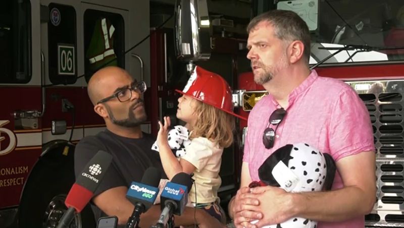 A Toronto family thanked Calgary fire fighters Tuesday for treating and transporting their daughter Tara to hospital when there was no ambulance available to take her after she hit her head