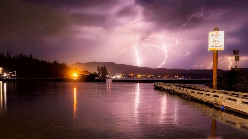 Lightning bolts over Vancouver Island on June 27, 2022. (Brian Texmo)