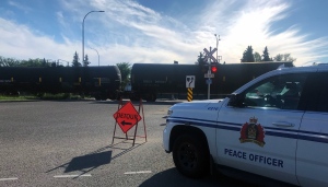 A man was killed after he was hit by a train in Leduc on June 29, 2022. (Matt Marshall/CTV News Edmonton)